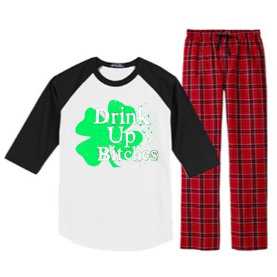 Drink Up Bitches St Patrick's Day Clover Raglan Sleeve Pajama Set