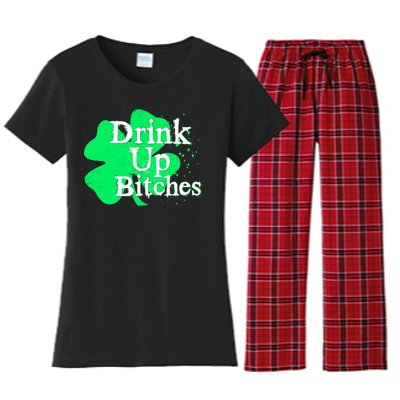 Drink Up Bitches St Patrick's Day Clover Women's Flannel Pajama Set