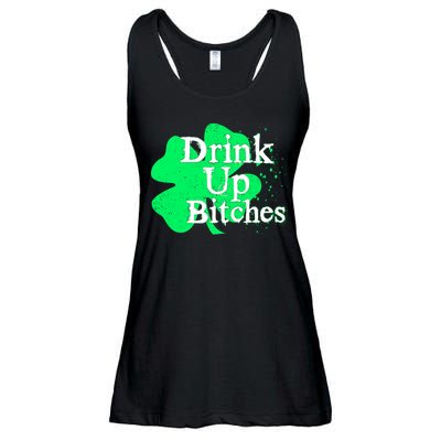 Drink Up Bitches St Patrick's Day Clover Ladies Essential Flowy Tank