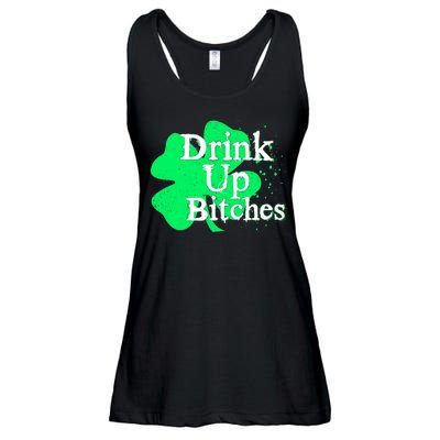 Drink Up Bitches St Patrick's Day Clover Ladies Essential Flowy Tank