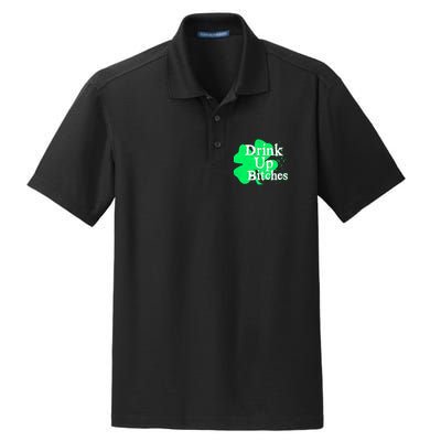 Drink Up Bitches St Patrick's Day Clover Dry Zone Grid Polo