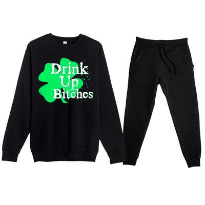 Drink Up Bitches St Patrick's Day Clover Premium Crewneck Sweatsuit Set