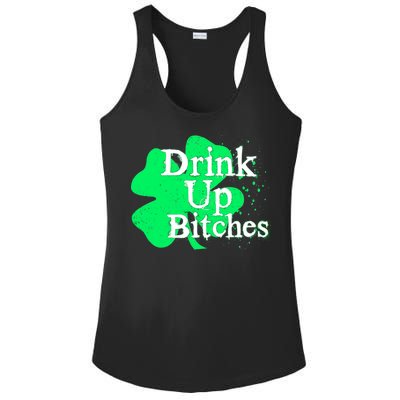 Drink Up Bitches St Patrick's Day Clover Ladies PosiCharge Competitor Racerback Tank