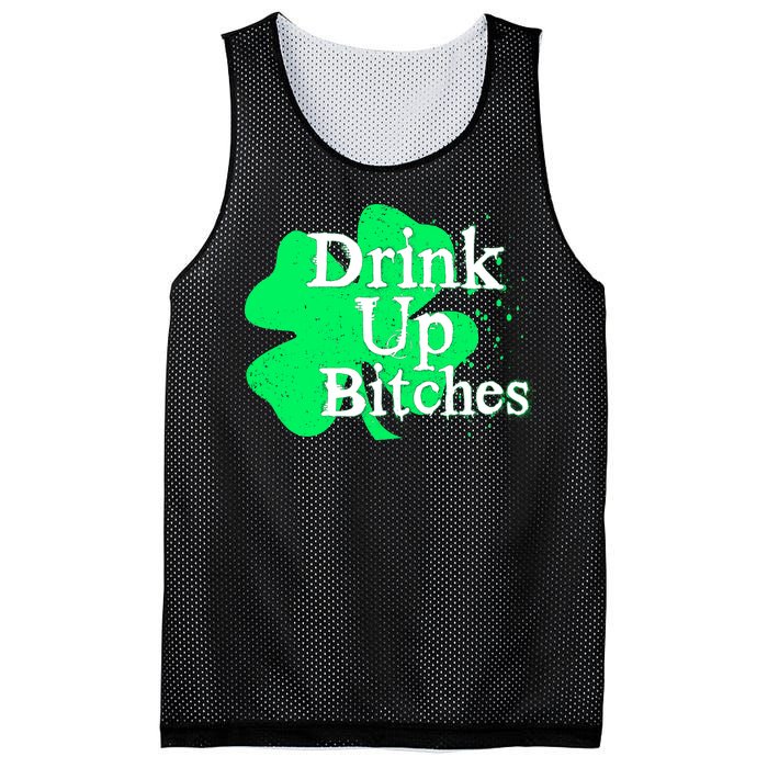 Drink Up Bitches St Patrick's Day Clover Mesh Reversible Basketball Jersey Tank