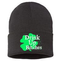 Drink Up Bitches St Patrick's Day Clover Sustainable Knit Beanie