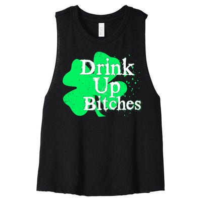 Drink Up Bitches St Patrick's Day Clover Women's Racerback Cropped Tank