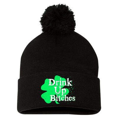 Drink Up Bitches St Patrick's Day Clover Pom Pom 12in Knit Beanie