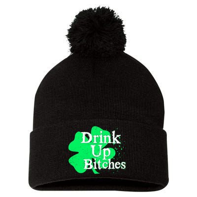 Drink Up Bitches St Patrick's Day Clover Pom Pom 12in Knit Beanie