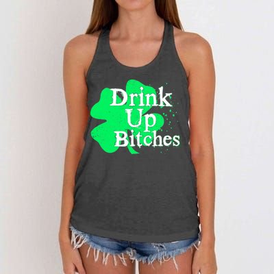 Drink Up Bitches St Patrick's Day Clover Women's Knotted Racerback Tank