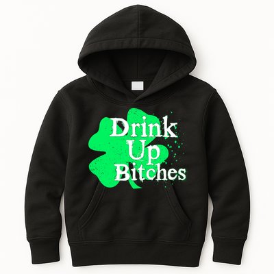 Drink Up Bitches St Patrick's Day Clover Kids Hoodie