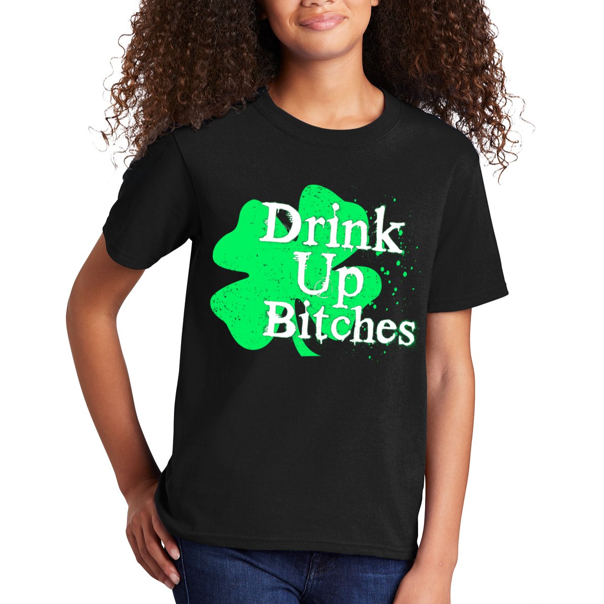 Drink Up Bitches St Patrick's Day Clover Kids T-Shirt
