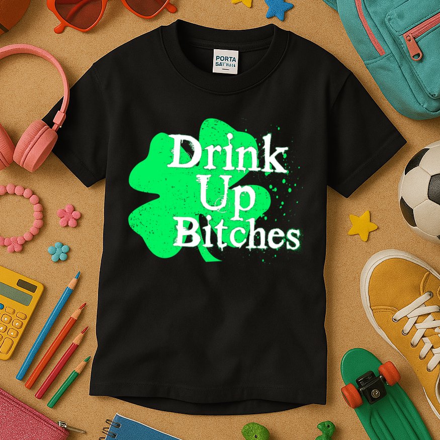 Drink Up Bitches St Patrick's Day Clover Kids T-Shirt