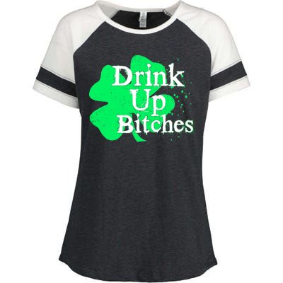 Drink Up Bitches St Patrick's Day Clover Enza Ladies Jersey Colorblock Tee