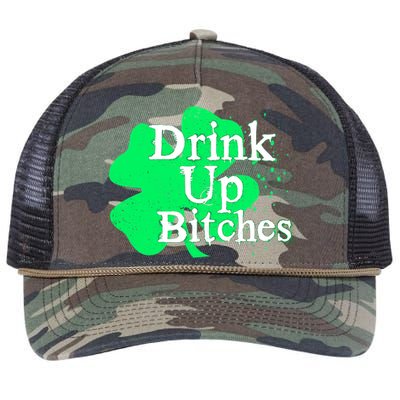 Drink Up Bitches St Patrick's Day Clover Retro Rope Trucker Hat Cap