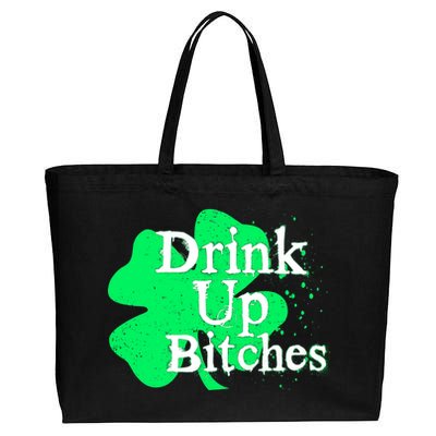 Drink Up Bitches St Patrick's Day Clover Cotton Canvas Jumbo Tote