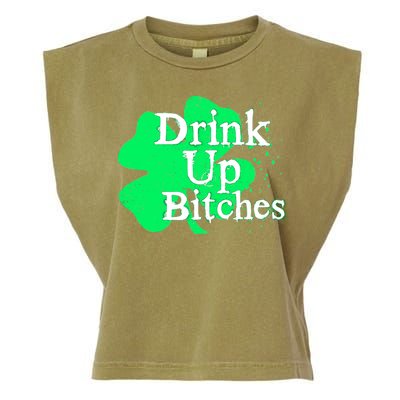 Drink Up Bitches St Patrick's Day Clover Garment-Dyed Women's Muscle Tee