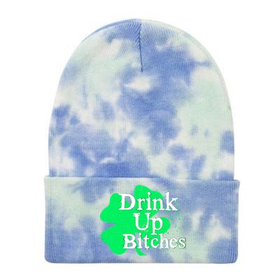 Drink Up Bitches St Patrick's Day Clover Tie Dye 12in Knit Beanie