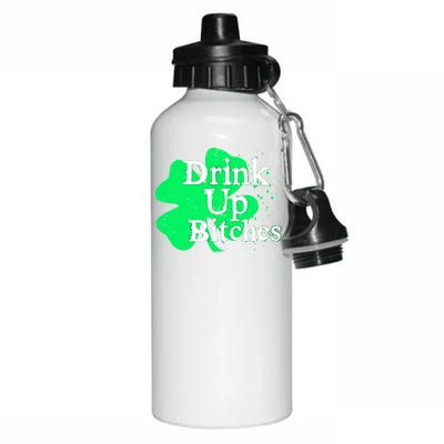 Drink Up Bitches St Patrick's Day Clover Aluminum Water Bottle