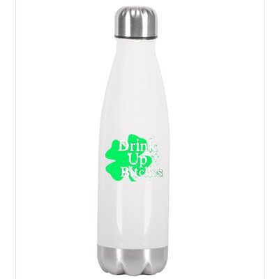 Drink Up Bitches St Patrick's Day Clover Stainless Steel Insulated Water Bottle