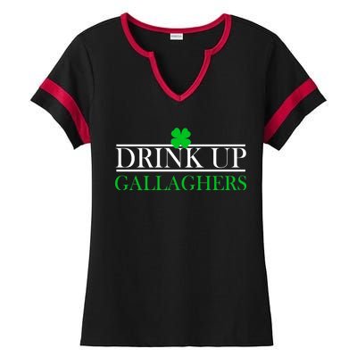 Drink Up Gallaghers Funny St. Patrick's Day Ladies Halftime Notch Neck Tee