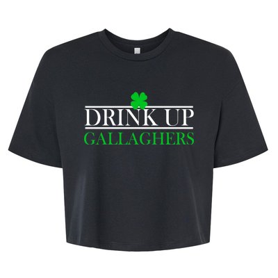 Drink Up Gallaghers Funny St. Patrick's Day Bella+Canvas Jersey Crop Tee