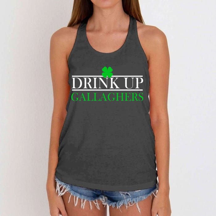 Drink Up Gallaghers Funny St. Patrick's Day Women's Knotted Racerback Tank