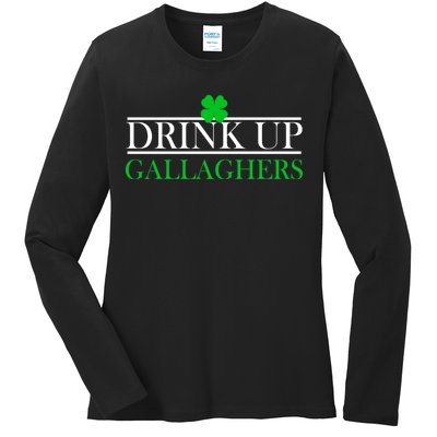 Drink Up Gallaghers Funny St. Patrick's Day Ladies Long Sleeve Shirt