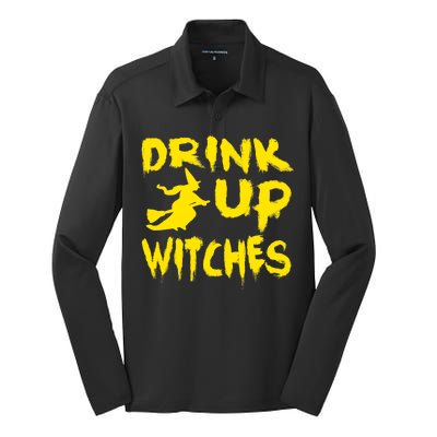 Drink Up Witches Funny Halloween Silk Touch Performance Long Sleeve Polo