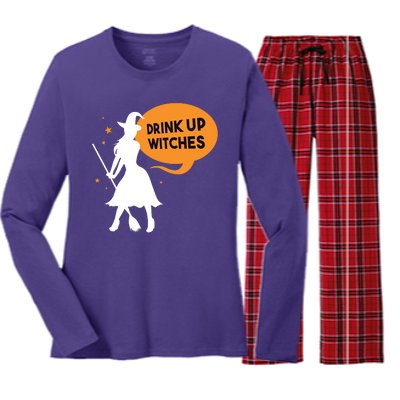 Drink Up Witches Funny Witch Women's Long Sleeve Flannel Pajama Set 