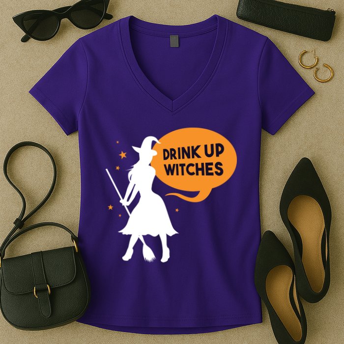 Drink Up Witches Funny Witch Women's V-Neck T-Shirt