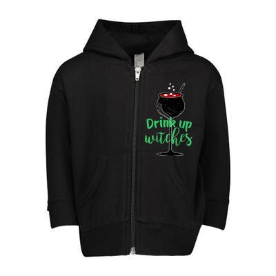 Drink Up Witches Halloween Wine Toddler Zip Fleece Hoodie