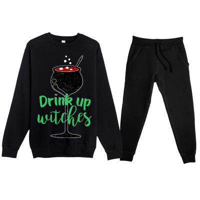 Drink Up Witches Halloween Wine Premium Crewneck Sweatsuit Set