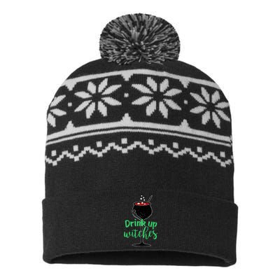 Drink Up Witches Halloween Wine USA-Made Snowflake Beanie