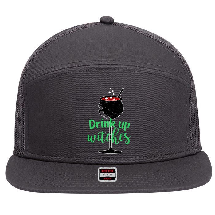 Drink Up Witches Halloween Wine 7 Panel Mesh Trucker Snapback Hat