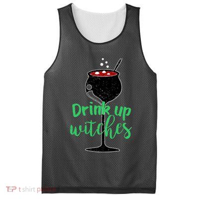Drink Up Witches Halloween Wine Mesh Reversible Basketball Jersey Tank