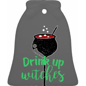 Drink Up Witches Halloween Wine Ceramic Bell Ornament