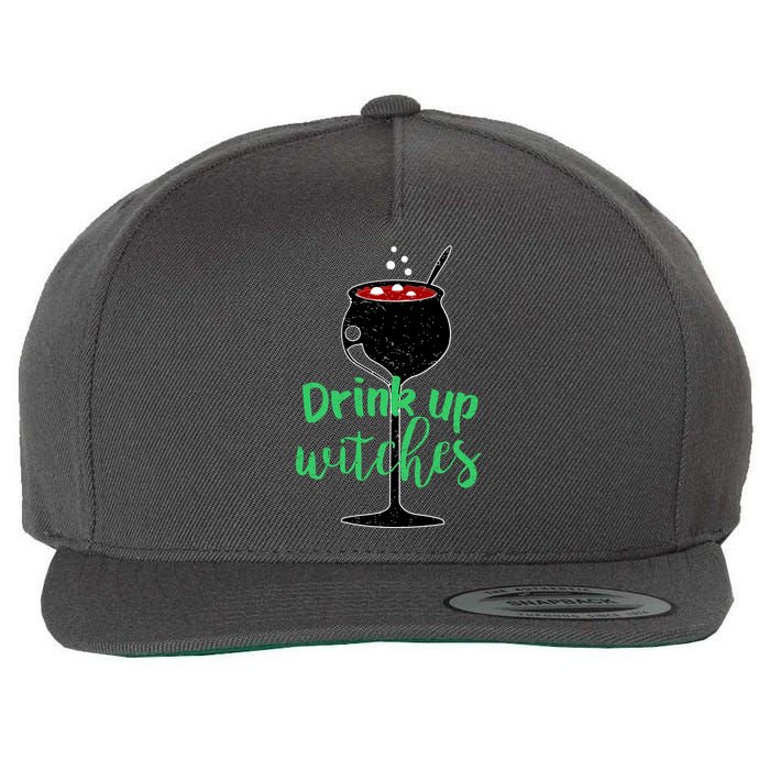 Drink Up Witches Halloween Wine Wool Snapback Cap