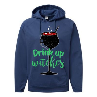 Drink Up Witches Halloween Wine Performance Fleece Hoodie