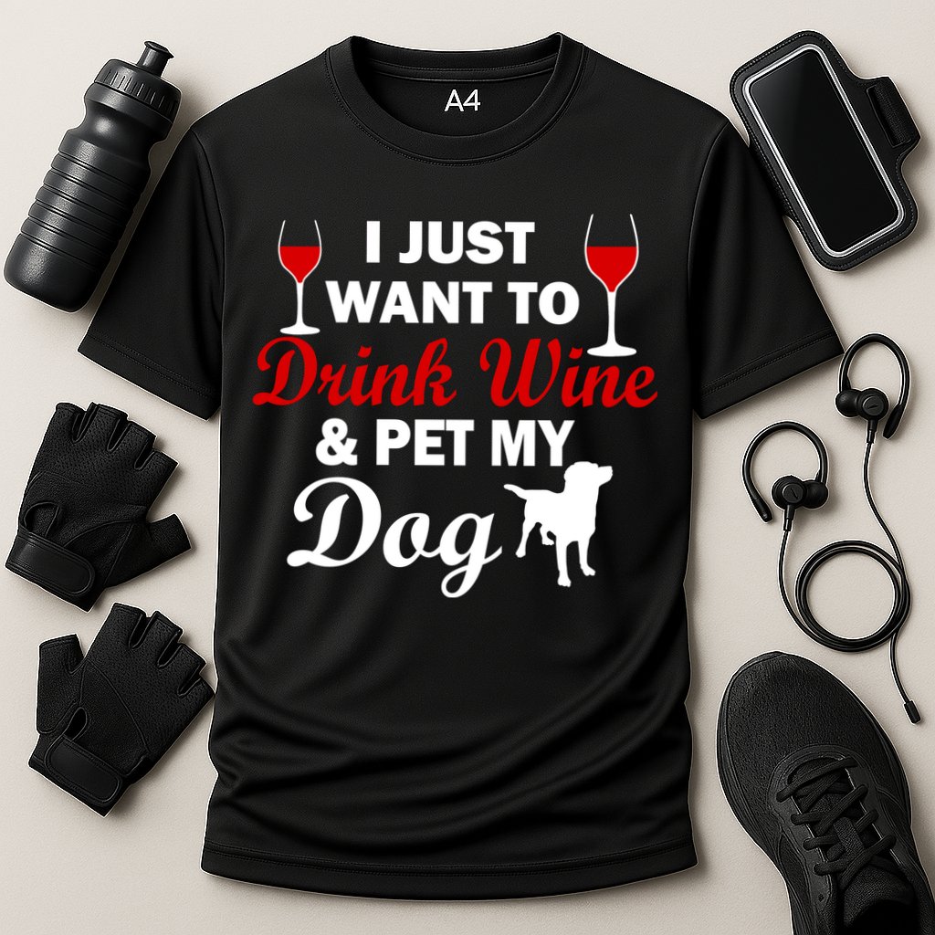 Drink Wine & Pet My Dog Cooling Performance Crew T-Shirt