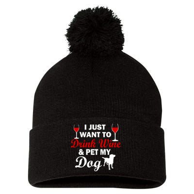 Drink Wine & Pet My Dog Pom Pom 12in Knit Beanie