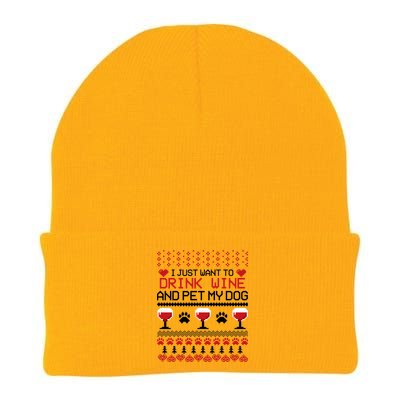 Drink Wine And Pet My Dog Ugly Christmas Knit Cap Winter Beanie