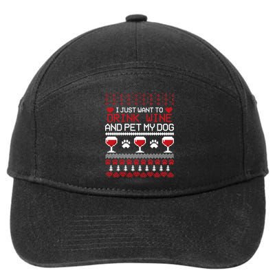 Drink Wine And Pet My Dog Ugly Christmas 7-Panel Snapback Hat