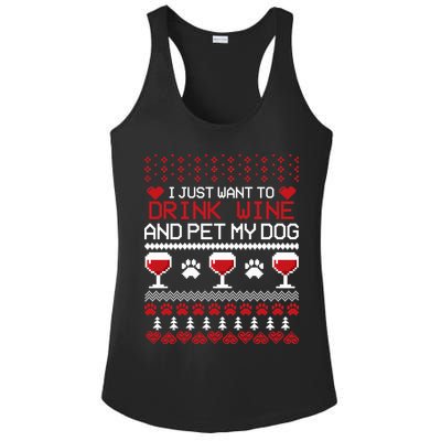 Drink Wine And Pet My Dog Ugly Christmas Ladies PosiCharge Competitor Racerback Tank