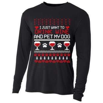 Drink Wine And Pet My Dog Ugly Christmas Cooling Performance Long Sleeve Crew