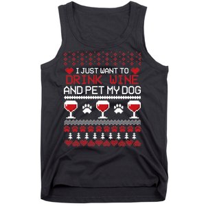 Drink Wine And Pet My Dog Ugly Christmas Tank Top