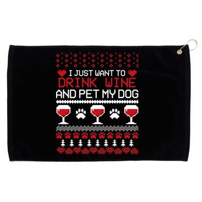 Drink Wine And Pet My Dog Ugly Christmas Grommeted Golf Towel