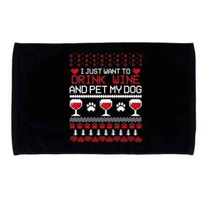 Drink Wine And Pet My Dog Ugly Christmas Microfiber Hand Towel