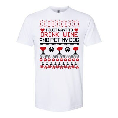 Drink Wine And Pet My Dog Ugly Christmas Softstyle® CVC T-Shirt