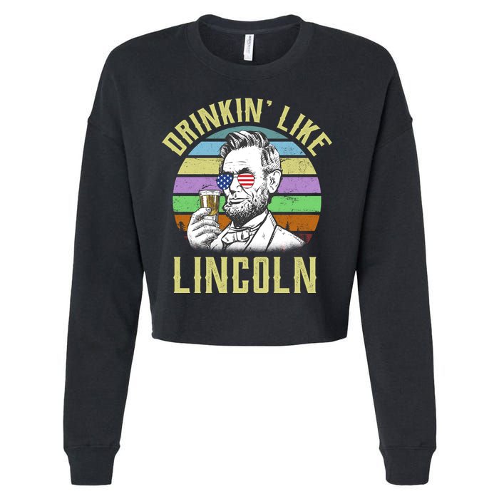 Drinkin' Like Lincoln Retro Abraham Cropped Pullover Crew