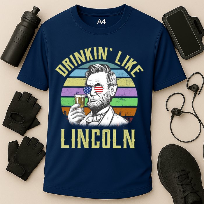 Drinkin' Like Lincoln Retro Abraham Cooling Performance Crew T-Shirt